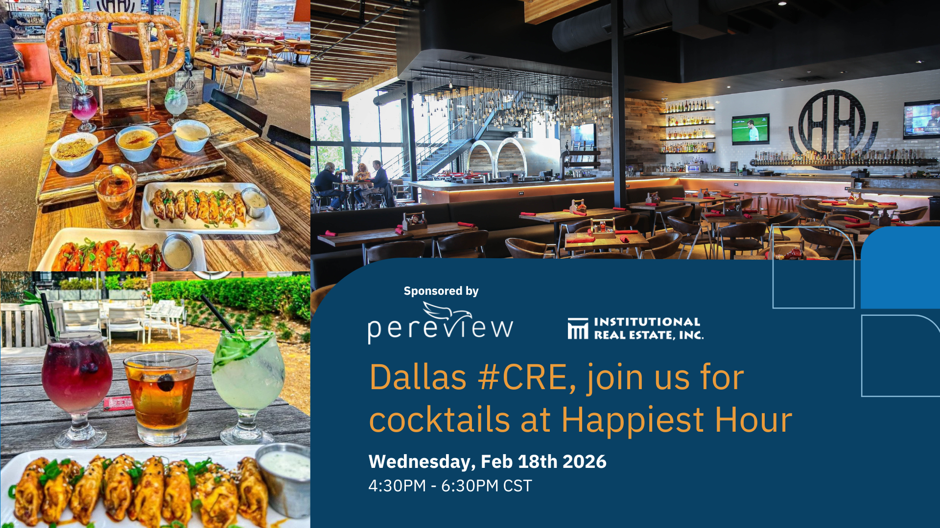 Join Pereview and IREI in Dallas for cocktails and conversation
